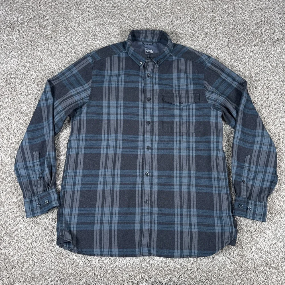 The North Face Shirt‎ Mens Large Blue Grey Plaid Button Down Long Sleeve